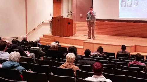 Students and faculty gathered in the Fiber Optics building on Feb. 16 to discuss President Donald Trump’s travel ban. Participants voiced their demands to Rutgers administrators. – Photo by Photo by Nikhilesh De | The Daily Targum