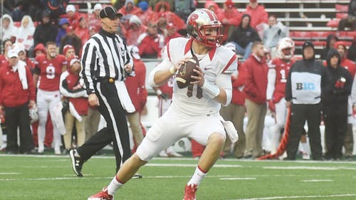 While Chris Laviano has struggled recently at quarterback, Hayden Rettig has remained the backup. In the past two games, Rettig has appeared in mop-up duty during the fourth quarter against No. 1 Ohio State and Wisconsin. Although both competed closely for the job in training camp and in the spring, Flood said Laviano gives Rutgers the best chance to win. – Photo by Photo by Michelle Klejmont | The Daily Targum