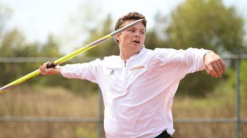 Senior javelin thrower Steve Coponi of the Rutgers track & field team placed first in the javelin event at the Black and Gold Invitational in Orlando, Florida.  – Photo by Scarletknights.com