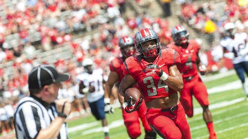 Junior running back Paul James races into the end zone for a 69-yard touchdown Saturday at High Point Solutions Stadium. James finished with 143 all-purpose yards and three scores in Rutgers' 32-25 home-opening win against Howard. – Photo by Dennis Zuraw