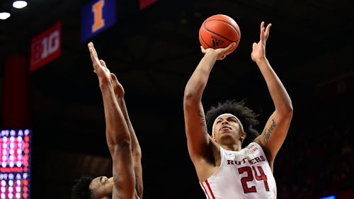 A 21-point performance from senior guard Ron Harper Jr. helped the Rutgers men's basketball team defeat Wisconsin for the first time in Madison, Wisconsin, in program history. – Photo by Ben Solomon / Scarletknights.com