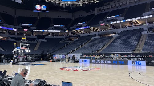The Teachers Insurance and Annuity Association of America (TIAA), sponsor of the Big Ten Tournament, contradict their company statements about environmental justice through their investments.  – Photo by Josh Meyers