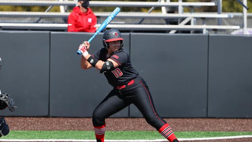 Sophomore outfielder Kayla Bock will look to keep her strong sophomore season going this weekend against Indiana. – Photo by Rich Graessle / Scarletknights