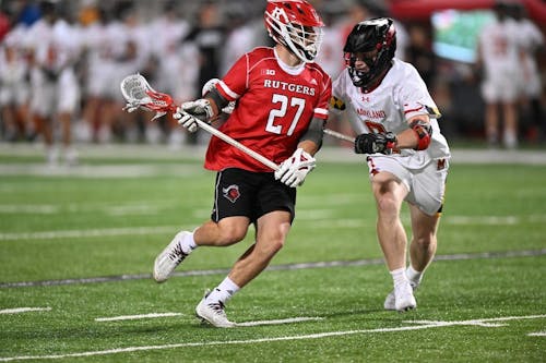 Junior midfielder Shane Knobloch and the Rutgers men's lacrosse team's hopes for a national tournament bid are now in jeopardy after they lost to Maryland in the first round of the Big Ten Tournament. – Photo by ScarletKnights.com