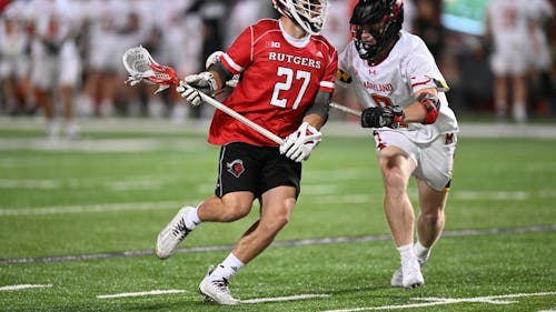 Junior midfielder Shane Knobloch and the Rutgers men's lacrosse team's hopes for a national tournament bid are now in jeopardy after they lost to Maryland in the first round of the Big Ten Tournament. – Photo by ScarletKnights.com