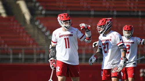 A hat trick from senior attacker Brian Cameron helped the Rutgers men's lacrosse team defeat Hofstra to claim its eighth win in nine games this season.  – Photo by Mike Lawerence / Scarletknights.com