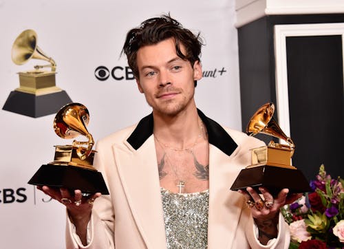 Harry Styles won two Grammys at the 2023 Grammy Awards, and his acceptance speech has been criticized as tone-deaf in regard to not acknowledging his privilege. – Photo by @RecordingAcad / Twitter