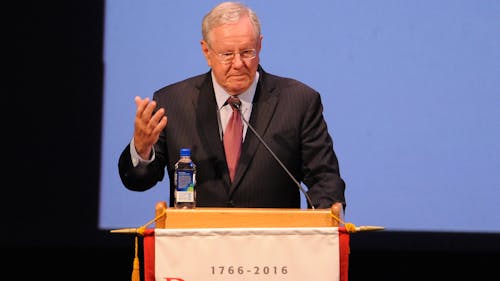 Steve Forbes, editor-in-chief of Forbes Magazine and chairman of Forbes Media, spoke about how to be an effective leader to just over 750 Rutgers Business School students, alumni and guests on Sunday. – Photo by Dimitri Rodriguez