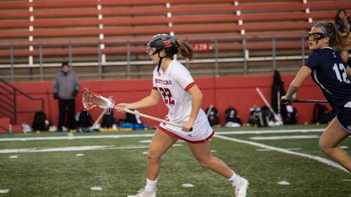 Sophomore midfielder Ashley Moynahan and No. 14 Rutgers women's lacrosse team face a test in No 13. Michigan tomorrow night. – Photo by Olivia Thiel