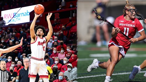 Former student-athletes Geo Baker and Taralyn Naslonski were honored with Rutgers' Big Ten Medals of Honor on Tuesday. – Photo by Scarletknights.com