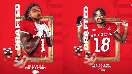 Bo Melton and Isaih Pacheco were both selected in the seventh round of the 2022 NFL Draft, becoming the first members of the Rutgers football team to be drafted since 2019.  – Photo by Rutgers Football / Twitter