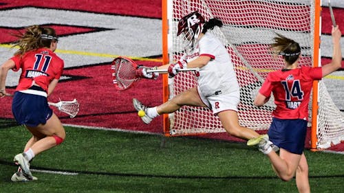 Junior goalkeeper Sophia Cardello made 12 crucial saves in the Rutgers women's lacrosse team's upset win over Stony Brook yesterday. – Photo by ScarletKnights.com