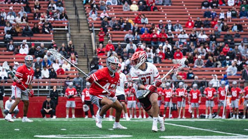 Senior midfielder Shane Knobloch had 2 goals and two assists in the Rutgers men's lacrosse team's 14-8 loss to Ohio State on Saturday. – Photo by Christian Sanchez