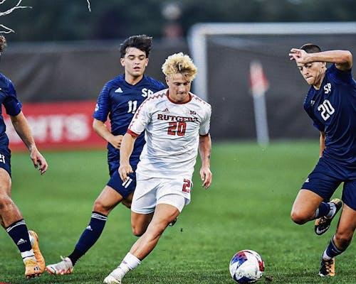 Sophomore forward Ian Abbey potted home a rebound in the Rutgers men’s soccer team’s win over Saint Peter’s. – Photo by @RUMensSoccer / X.com