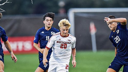 Sophomore forward Ian Abbey potted home a rebound in the Rutgers men’s soccer team’s win over Saint Peter’s. – Photo by @RUMensSoccer / X.com