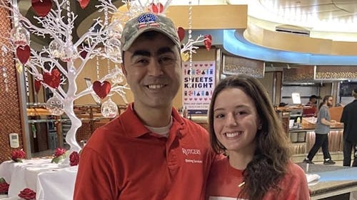 Halil Bektas, a utility worker in the beverage department at the Livingston Dining Commons, performed the Heimlich maneuver on Melanie Buschgans, a School of Arts and Sciences first-year. – Photo by Courtesy of Nelson Gonzalez