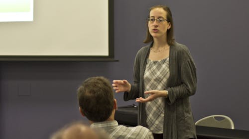 Mary Emenike, director of Science, Technology, Engineering and Mathematics Support Programs at Rutgers, spoke at the School of Environmental and Biological Sciences Academic Forum meeting held yesterday at the Cook Student Center.