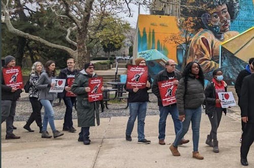 Many Rutgers faculty, including adjuncts and part-time lecturers, protest against unlivable wages, a lack of benefits and weak job security. – Photo by @ruaaup / Twitter
