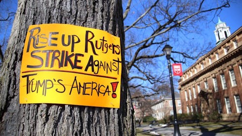 A handful of Rutgers students held a six-hour strike at Voorhees Mall on the College Avenue campus on Friday. The protest was part of a national movement created by Strike for Democracy and the the organizers of the Women's March. – Photo by Dimitri Rodriguez