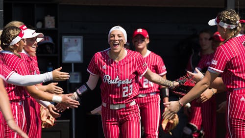 After recording her third walk-off hit of the season, sophomore shortstop Kyleigh Sand and the Rutgers softball team will travel to Nebraska for a weekend series. – Photo by Steve Hockstein / Scarletknights.com