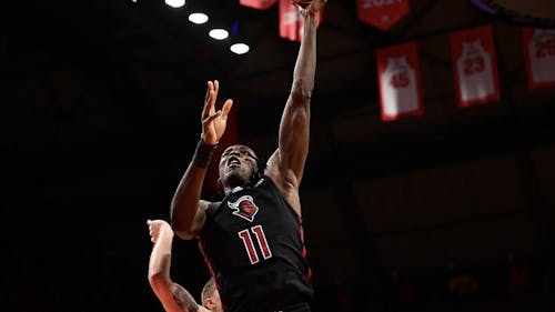 Junior center Clifford Omoruyi scored 10 points and grabbed 10 rebounds but these efforts were insufficient as the Rutgers men's basketball team lost to Michigan by 15 points last night. – Photo by ScarletKnights.com