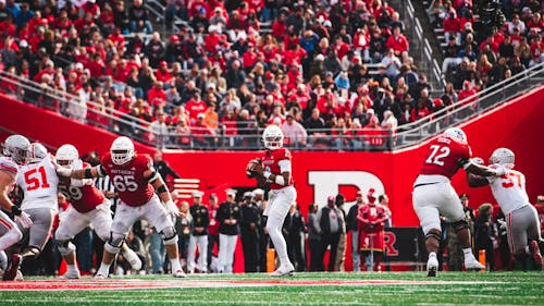 The Rutgers football team's offensive line will be tasked with protecting junior quarterback Gavin Wimsatt in 2024. – Photo by Evan Leong