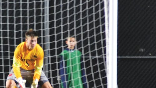 Sophomore goalkeeper David Greczek spent the first half on the bench against the Spartans after his struggles against Indiana, but he returned to play in the second half and overtime to earn the shutout in Rutgers’ draw.  – Photo by Photo by Daphne Alva | The Daily Targum