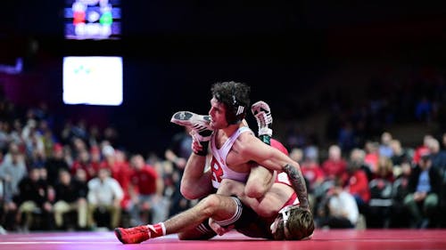Junior 149-pounder Michael Cetta of the Rutgers wrestling team won his bout against Michigan State and Michigan this weekend.  – Photo by Ben Solomon / Scarletknights.com