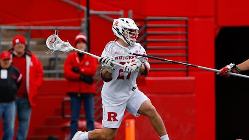 Five points from sophomore attacker Shane Knobloch helped the Rutgers men's lacrosse team earn its 10th victory of the season in a win over Johns Hopkins.  – Photo by Rich Graessle / Scarletknights