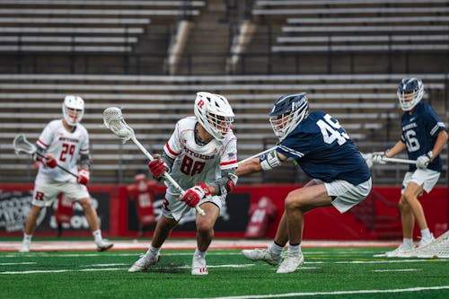 Freshman midfielder Colin Kurdyla had 3 goals in the Rutgers men's lacrosse team's defeat to Penn State, while graduate student midfielder John Sidorksi netted 1 goal.  – Photo by Christian Sanchez