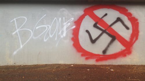 Yesterday, a student came forward with a series of 10 timestamped photos, showing clusters of anti-fascist graffiti behind the Rutgers Student Center. The new images were taken on Sunday — around the same time that police arrived to investigate a similar swastika on the exterior of Stonier Hall. – Photo by Courtesy of Allison Yaffee