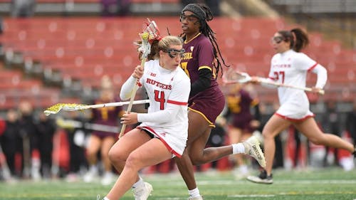 Despite the defensive efforts of junior defender Meghan Ball, the Rutgers women's lacrosse team lost a late-game lead and fell to Arizona State in overtime.  – Photo by Scarletknights.com