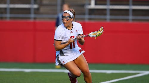 Graduate student attacker Taralyn Naslonski scored a game-high 6 goals to lead Rutgers women's lacrosse to a win over San Diego State. – Photo by Rich Graessle / Scarletknights