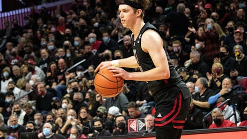 Junior guard Paul Mulcahy and the Rutgers men's basketball team face a potential must-win game when they travel to Bloomington tomorrow. – Photo by Olivia Thiel