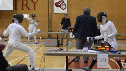 The women's club fencing team, made a club sport in 2006,
competed in the National Intercollegiate Women's Fencing
Association 81st annual championship Saturday. The epee team placed
fifth. – Photo by Bredan McInerney