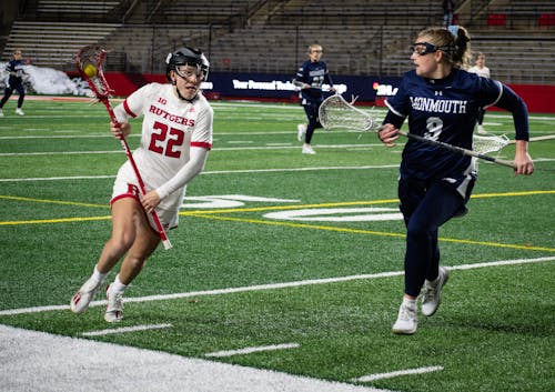Senior midfielder Ashley Moynahan scored 1 goal in the Rutgers women's lacrosse team's home win over Monmouth on Wednesday night. – Photo by Leigh Lustig