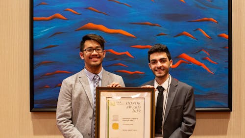  Rutgers graduate Edwin Gano (left) and School of Environmental and Biological Sciences senior Giovanni Caputo (right) were the only students to be given an award at this year's annual American Society of Landscape Architects meeting.  – Photo by Courtesy of Giovanni Caputo
