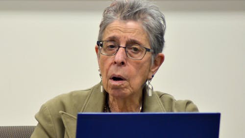 Ruth Macklin, a Yeshiva University professor, presents “Ethical Challenges in Confronting Disasters: Some Lessons Learned” yesterday at the Institute for Health, Health Care Policy and Aging Research.  – Photo by Daphne Alva