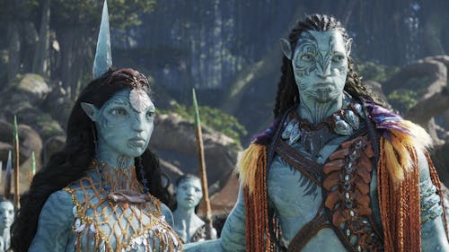 Ronal (Kate Winslet) and Tonowari (Cliff Curtis) star as part of the new water tribe in "Avatar: The Way of Water." – Photo by @officialavatar / Twitter