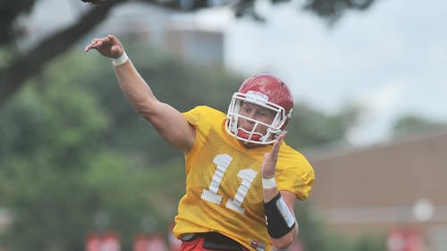 Hayden Rettig’s road to Rutgers has been unconventional and rocky at times, but the sophomore quarterback is gelling now with the Knights. He is set to start in the season opener against Norfolk State. – Photo by Edwin Gano