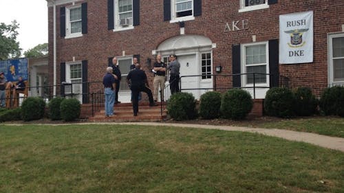 Police investigate the Delta Kappa Epsilon fraternity house, where Rutgers student Caitlyn Kovacs allegedly passed out before she was pronounced dead last night.  – Photo by Photo by Katie Park | The Daily Targum