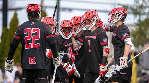 It was a team effort in the Rutgers men's lacrosse team's win over No. 16 Michigan on Sunday. – Photo by Tim Fuller / scarletknights.com