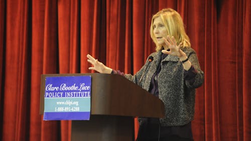 This past Tuesday, contemporary feminist Christina Hoff Sommers discussed radical feminism with students at the Douglass Student Center. She talked about the lack of exposure for libertarian, conservative and moderate liberal feminists in women’s studies textbooks. – Photo by Photo by Cynthia Vasquez | The Daily Targum