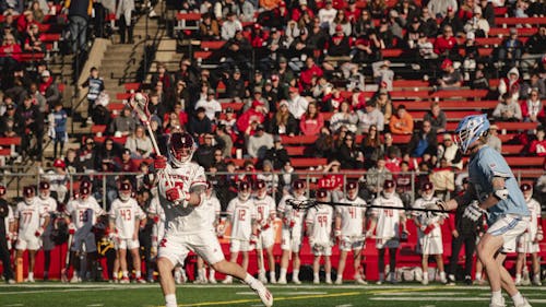 Senior midfielder Shane Knobloch had a hat trick in the Rutgers men's lacrosse team's loss to Johns Hopkins on Sunday. – Photo by Christian Sanchez