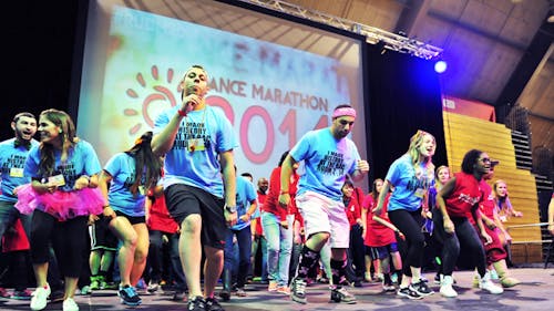 April 2014 | Students share the fundraising process leading up to this year’s Dance Marathon, a 30-hour non-stop dance event scheduled to be held on April 11 and 12 at the Louis Brown Athletic Center on the Livingston campus. – Photo by Tian Li