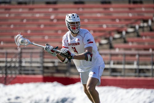 Senior attacker Mitch Bartolo will look to add to his tally of 12 goals this season as the Rutgers men’s lacrosse team faces Stony Brook.  – Photo by Scarletknights.com