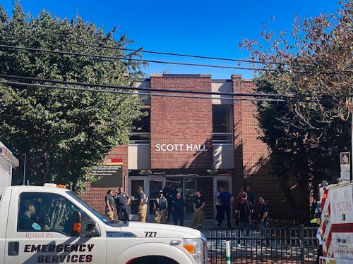 A suspected gas leak at Scott Hall on the College Avenue campus was investigated by firefighters for several hours today.  – Photo by Uriel Isaacs