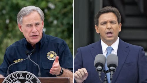 Gov. Greg Abbott (R-T.X.) and Gov. Ron Desantis (R-Fla.) recently adapted how social media platforms regulate speech. – Photo by @nycjim and @WFSUmedia / X.com