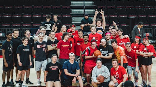 The Daily Targum and WRSU took to the hardwood at Jersey Mike's Arena on Livingston campus yesterday in a friendly game of basketball. – Photo by Evan Leong
