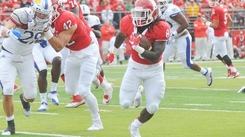 Josh Hicks and Robert Martin revived the ground game for Rutgers on Saturday in a 27-14 win over Kansas. The pair of sophomores both eclipsed the 100-yard mark, bringing their combined total to 623 rushing yards and five touchdowns on 103 carries to anchor a balanced offensive attack. – Photo by Ruoxuan Yang